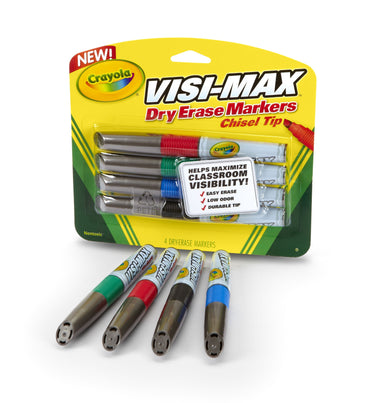 CRAYOLA CHISEL TIP WHITEBOARD MARKERS 4 PACK
